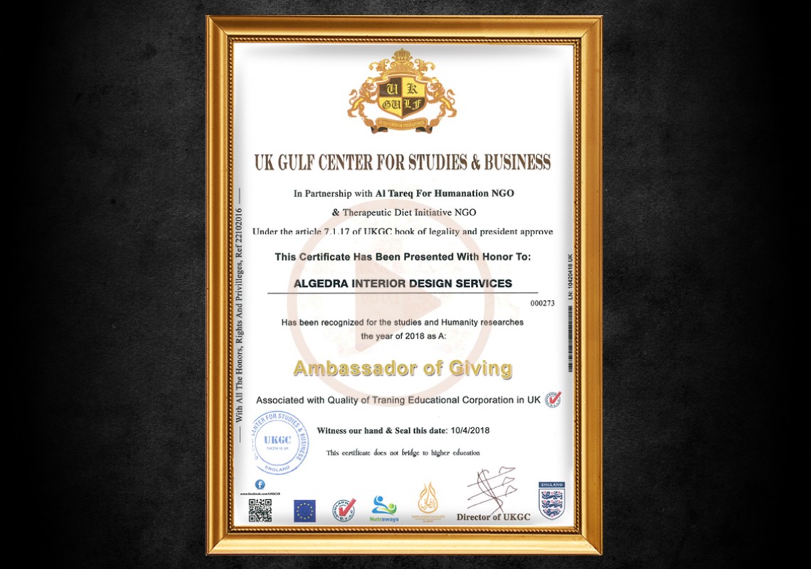 Algedra awarded ambassador of giving Certificate Algedra awarded ambassador of giving Certificate